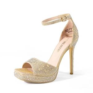 lot 1736 image: DREAM PAIRS Womens Stiletto Heel Platform Sandals,Gold-Rhinestone,7.5