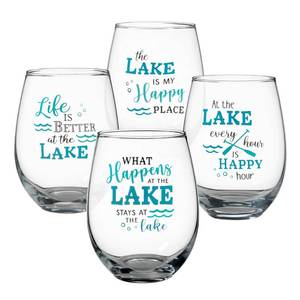 lot 1744 image: Lillian Rose Lake Set of 4 Stemless Wine Glasses, 18oz, Blue (G144 LA)