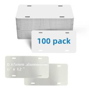 lot 1748 image: A 100 Pack Sublimation License Plate Blanks, Metal Aluminum, 6x12x0.65mm