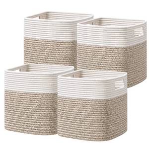 lot 1757 image: UBBCARE Set of 4 Storage Cubes-13 X 13 X 13 In, Cotton Rope Basket for Shelves, Toys, Book, Cube Storage Bin with Handles, Woven Storage Basket for Organizing, WhiteBrown