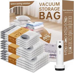 lot 1760 image: Travel Vacuum Bags for Clothing with Rechargeable Electric Pump - Portable Space Saver Bags for Travel & Home - Vacuum Compression Packing Seal for Clothes, Blankets, Seasonal Storage 12 Combo Set