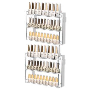 lot 1765 image: YIEZI 3 Layers Makeup Organizer Wall Mounted, Acrylic Invisible Floating Shelves with Anti-Slip Adhesive Backing, Sunglasses Display Rack, Nail Polish Storage, Clear (2 Pack)