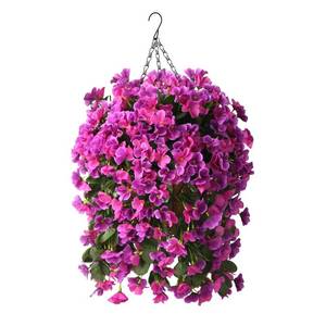lot 1782 image: INQCMY Fake Flowers with Hanging Basket Realistic Artificial Begonias
