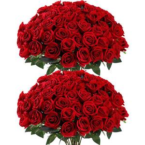 lot 1783 image: Sggvecsy 50 Pcs Artificial Roses Red Flowers Fake Velvet Silk Roses with Stems Bulk Realistic Faux Flowers for Bridal Bouquets Wedding Centerpieces Valentines Day DIY Home Party Decor (Red)