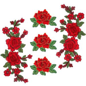 lot 2099 image: 5pcs Rose Flower Embroidered Patches, Applique Sewing Patches, Patches for Arts Crafts DIY Decor, Red Flower Fabric Patches for Jeans DIY Crafts Making Bags Craft Decoration Jackets Dress