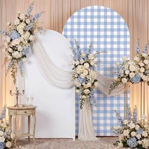 lot 2111 image: Tegeme 2 Set Gingham Arch Backdrop Cover 7.2ft 6.6ft Arch Cover, Blue,White