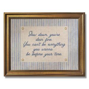 lot 2115 image: Vintage Gold Framed Wall Art Slow Down Youre Doing Fine Music Poster Uplifting Positive Quote Stripe Motivational Painting Retro Song Lyric Canvas Print Daily Reminder Home Decor 8x10inch