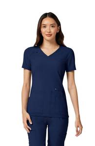 lot 2117 image: Cherokee Iflex Womens Medical Scrub Top V-Neck Knit Panel 4 Pockets XL Navy