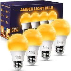 lot 2135 image: TOSZMOK A15 Amber Sleep Aid Light Bulbs, 1800K Soft Warm Lighting, 4 Pack