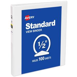 lot 2152 image: Avery� Standard View 3 Ring Binder, 0.5 Round Rings, 1 White Binder