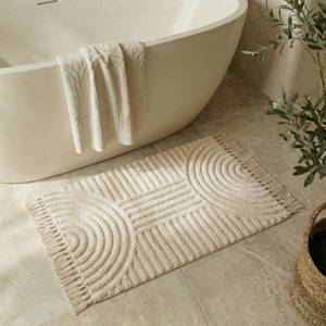 lot 8177 image: KIBAGA Boho Rug with Tassels 2x3 ft Cotton