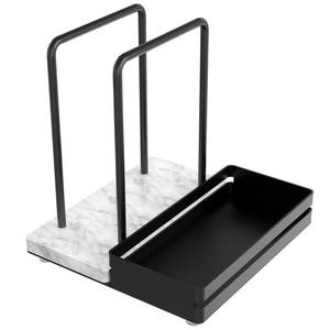 lot 8228 image: STWWO Marble Napkin Holder with Salt and Pepper Caddy