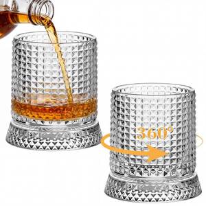lot 9928 image: Singhoow Whiskey Glasses Set of 2 10 oz Rotating Spinning Whiskey Glass with Diamond Grid Pattern Heavy Base Crystal Rocks Glasses for Scotch Bourbon Cocktails Gifts for Men Dad Husband