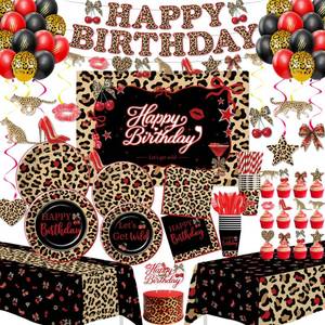 lot 9956 image: Srua Don Leopard Cheetah and Cherry Birthday Decorations Girl, Serves 24