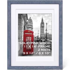 lot 9967 image: Tiblue 11x14 Rustic Blue Picture Frame, Solid Wood Poster Frame with 2 Mats for 8x10 or 9X12 Picture, Wall Tabletop Display, HD Plexiglass, 15x12 inches, Rustic Style, Unisex Adult