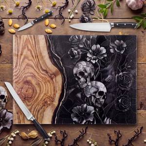 lot 9977 image: Ferrochef Halloween Skull Glass Cutting Board Halloween Charcuterie Board