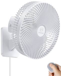 lot 9989 image: 10 Inch Quiet Wall Mount Oscillating Fan with Remote & Timer, 4-Speed Portable Air Circulator for RV Indoor Use, Adjustable Tilt with 5.9ft Adapter, 90° Cooling for Home Office Bedroom Bathroom