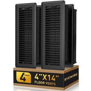 lot 9990 image: 4x14 Floor Register - 4 Pack Black Heavy Duty Steel Floor Vent Covers