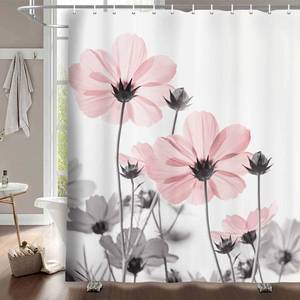 lot 10332 image: MERCHR Unique Floral Pink Shower Curtain for Bathroom Decor, Pink and Grey Daisy Flower Elegant Wildflower Design Farmhouse Shower Curtains with Hooks Set, 71 X 71 Inches