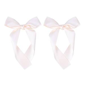 lot 10335 image: 2-Pack Long Satin Ribbon Hair Bows for Girls �� Elegant Silk Hair Clips for Toddlers, Infants, Teens & Kids - Ivory