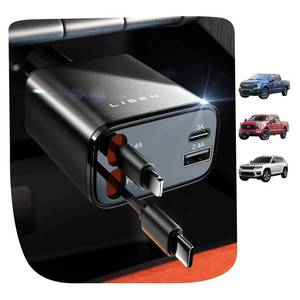 lot 10346 image: LISEN Retractable Car Charger 4 in 1 for Cars, 84W Retractable USB C, Black