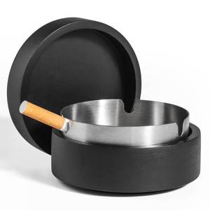 lot 10356 image: Cute Ashtrays for Cigarettes Ash Tray with Lid DDAJJAJ Wooden Ashtray with Stainless Steel Portable Decorative Ashtray Windproof Ashtray for Home,Patio,Office,Outdoors,Indoor,Parties (Black)