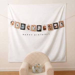 lot 10360 image: Gilprop Happy Birthday Backdrop 40x40 Inch 10 Frames White Fabric Banner
