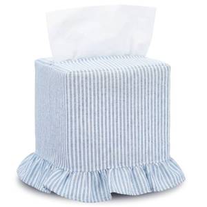 lot 10370 image: Sawysine Fabric Tissue Box Cover Blue White Stripe Coastal Square