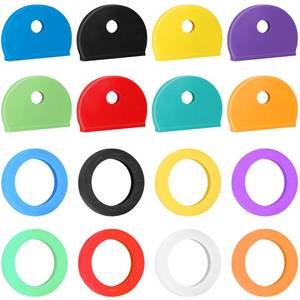 lot 10380 image: Vibit 16 Pack Colorful Plastic Key Cap Tags and Identifier Covers, 2 Styles