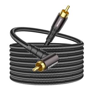 lot 10383 image: SOUNDFAM RCA Subwoofer Cable 20ft6M 90 Degree RCA to RCA Cable Cotton Braided Double Shielded Digital Analogue Supports Amplifiers,Home Theater,Subwoofer (Black)