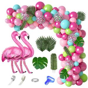 lot 10389 image: 142Pcs Tropical Flamingo Balloons Garland Arch Kit Luau Party Decorations