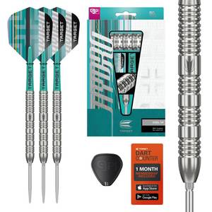 lot 10392 image: Target Darts Hydro Steel Tip Dart Set, 24G (Barrel 01)  90% Tungsten Darts, Silver Swiss Point Tips, Pro Grip Tag Shafts & Pro Ultra No.6 Flights, SP Tool Included  Professional Dart Sets  1 broken tip, 1 damaged back clip but functional 1 perfect.