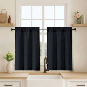 lot 10404 image: OVZME 2 Panels Black Cafe Curtains 36 Inch Length, Thick Textured Small Kitchen Window Curtains Over Sink, Light Filtering Short Curtains for Bathroom Basement Cabinet, 30x36 Inch, 2PCS