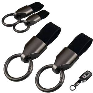 lot 10411 image: 4Pcs Car Key Chain Clip, Black Faux Suede Key Fob Holder Ring for Men Women
