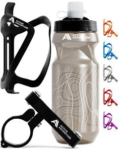 lot 10427 image: Bike Water Bottle Holder Combo - 20 Oz Squeeze Bottle & Bicycle Mount Cage Rack, No Screws Needed, Durable Alloy - Fits All Handlebar Bikes & MTB Mountain Road - for Adults, Kids (Black)