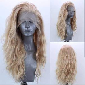 lot 10443 image: ELESTY Long Natural Curly Glueless Lace Front Wig Gloden Blonde Synthetic Lace Front Wigs for Women Left Part Glueless Heat Resistant Fiber Hair Daily Party Wig ��