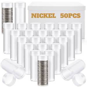 lot 11497 image: Qunclay 50 Pack Nickel Coin Tubes with Rotatable Lids