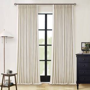 lot 11528 image: TWODRAPES Cream Beige Linen Blackout Curtains Pinch Pleated 102