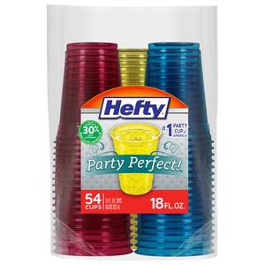 lot 12018 image: Hefty Party Perfect Tinted Plastic Cups, 18oz, 54ct