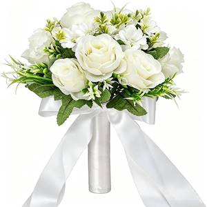 lot 12047 image: CYANLUX Artificial Wedding Bouquet White Roses 27cm