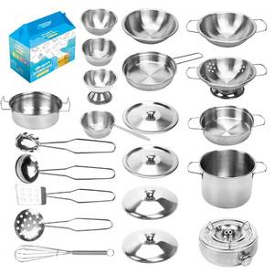 lot 12441 image: TekkPerry Kids Stainless Steel Kitchen Cookware Set, 21pc