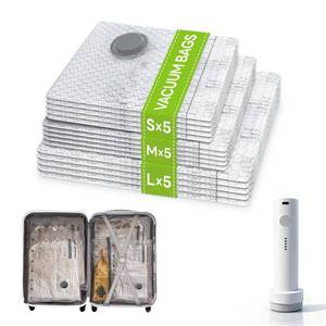 lot 13720 image: Tinzum Travel Vacuum Bag Set with USB Pump, 15-Pack