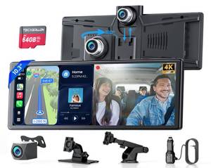 lot 13741 image: 10.3 Wireless CarPlay Screen with 4K Dash Cam  Retail $149.99