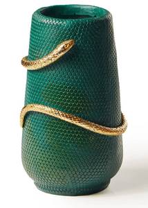 lot 17625 image: KAIYUAN Decorative Snake Vase 8 Inch Green and Gold