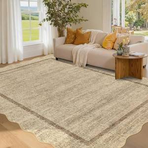 lot 17630 image: GarveeHome Scalloped Area Rug 4x6 Cream