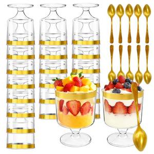 lot 17662 image: Pesilo 120 Pcs Plastic Dessert Cups with Gold Spoons, 5oz