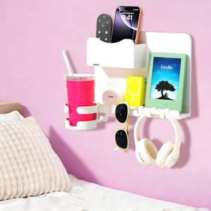 lot 19856 image: Floating Shelves for Bedside Shelf, Stick On Accessories Organizer, Dorm Room Essentials, Wall Mount Shelf, Cute Room Decor Aesthetic, Girls Room Decor, Cool Stuff For Bedroom Storage And Organization