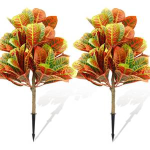 lot 19863 image: 2 Pack 24in Fall Artificial Croton Plant with Ground Spike