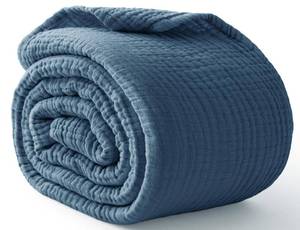 lot 19865 image: 100% Cotton Muslin Blanket for Adults, 6-Layer Large Throw, 50 x 70, Blue