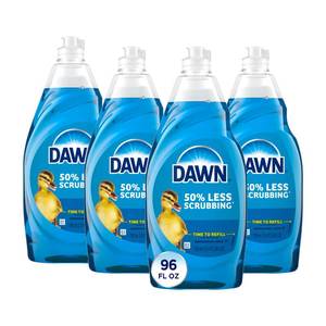 lot 19868 image: Dawn Ultra Dish Soap, Dishwashing Liquid, Original, Dish Soap Liquid, Dish Soap Refill, 4x24 Fl Oz Bundle (One Bottle Mostly Used)